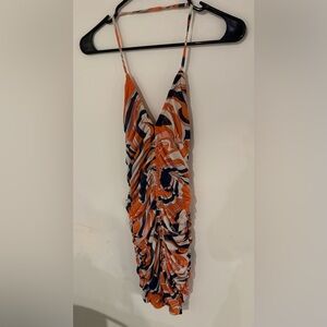 Princess Polly Halter Retro Tie-Dye Bodycon Dress Swirl Size 2 Ruched